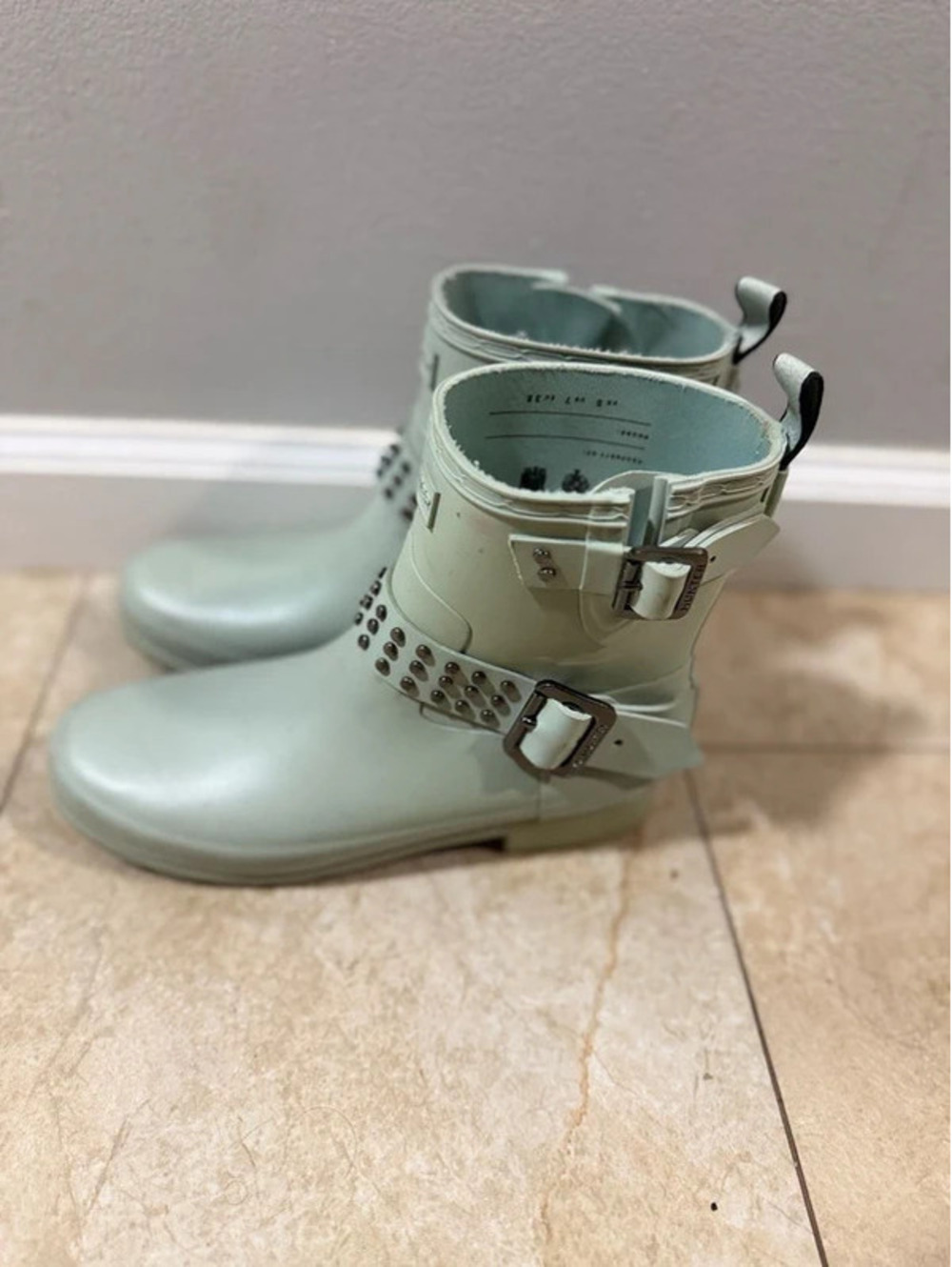 Hunter Refined Stud Biker Rain Boots in Sea Spray